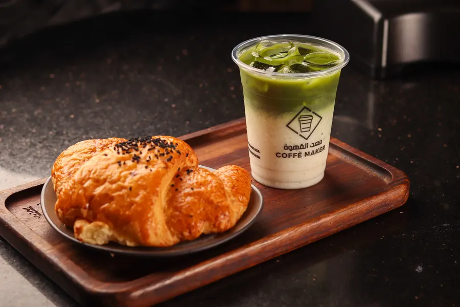 Croissant and matcha latte
